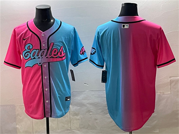 Men's Philadelphia Eagles Blank Pink Blue Limited Stitched Baseball Jersey