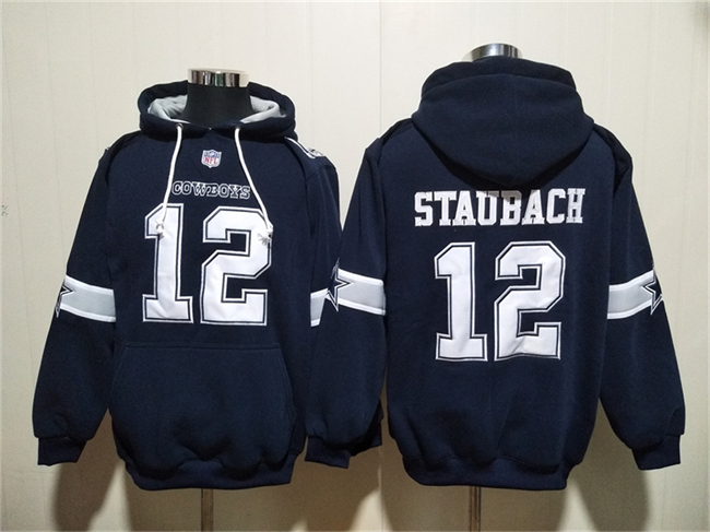Men's Dallas Cowboys #12 Roger Staubach Navy Ageless Must-Have Lace-Up Pullover Hoodie