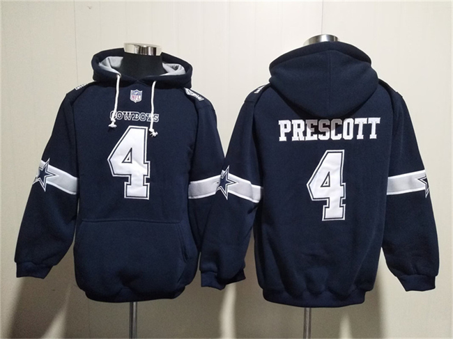 Men's Dallas Cowboys #4 Dak Prescott Navy Ageless Must-Have Lace-Up Pullover Hoodie