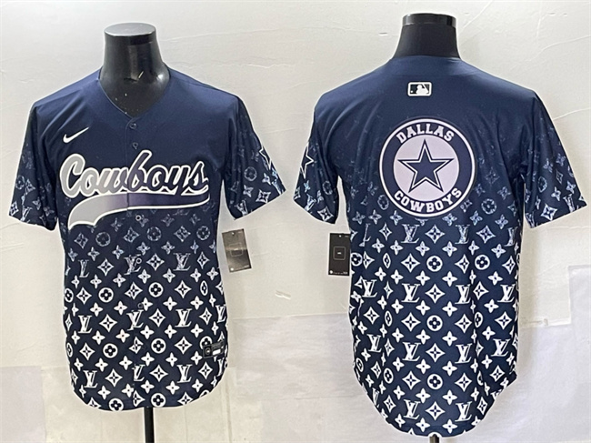 Men's Dallas Cowboys Team Big Logo Navy Limited Stitched Baseball  Jersey