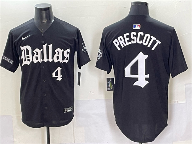 Men's Dallas Cowboys #4 Dak Prescott Black 'Gothic Lone Star Edition' Limited Stitched Baseball Jersey