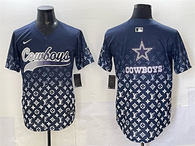 Men's Dallas Cowboys Team Big Logo Navy Limited Stitched Baseball   Jersey
