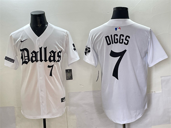 Men's Dallas Cowboys #7 Trevon Diggs White 'Gothic Lone Star Edition' Limited Stitched Baseball Jersey