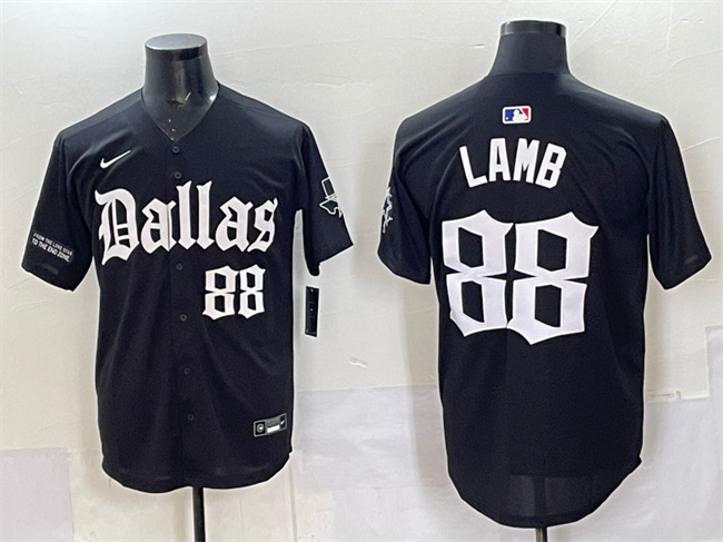 Men's Dallas Cowboys #88 CeeDee Lamb Black 'Gothic Lone Star Edition' Limited Stitched Baseball Jersey