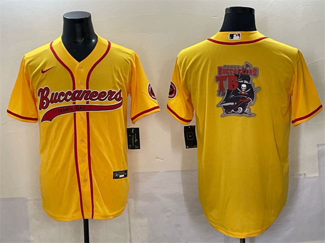 Men's Tampa Bay Buccaneers Team Big Logo Gold Cool Base Stitched Baseball Jersey