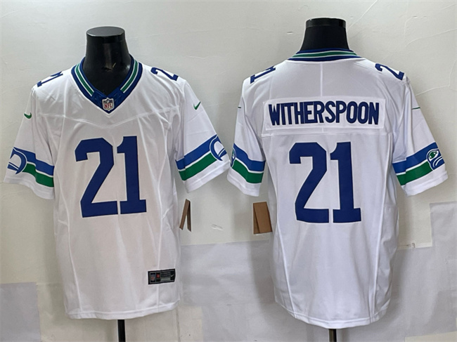 Men's Seattle Seahawks #21 Devon Witherspoon White F.U.S.E. Throwback Vapor Limited Football Stitched Jersey