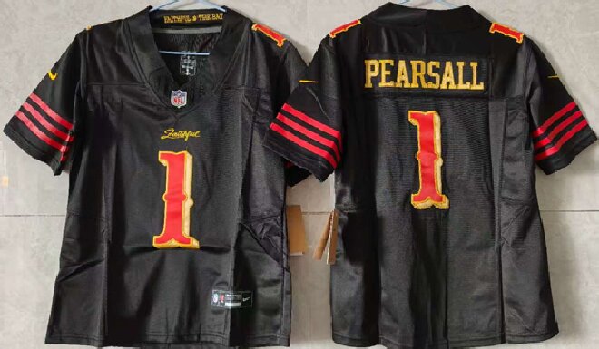 Women's San Francisco 49ers #1 Ricky Pearsall Black 2025 F.U.S.E. “Rivalries” Vapor Limited Stitched Jersey(Run Small)
