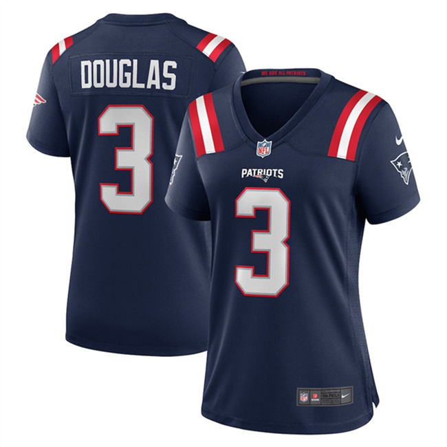 Women's New England Patriots #3 Demario Douglas Navy 2025 Stitched Game Jersey(Run Small)