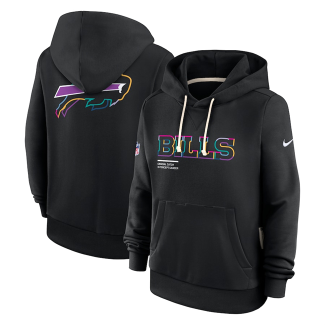 Women's Buffalo Bills Black 2025 Crucial Catch Club Pullover Hoodie(Run Small)
