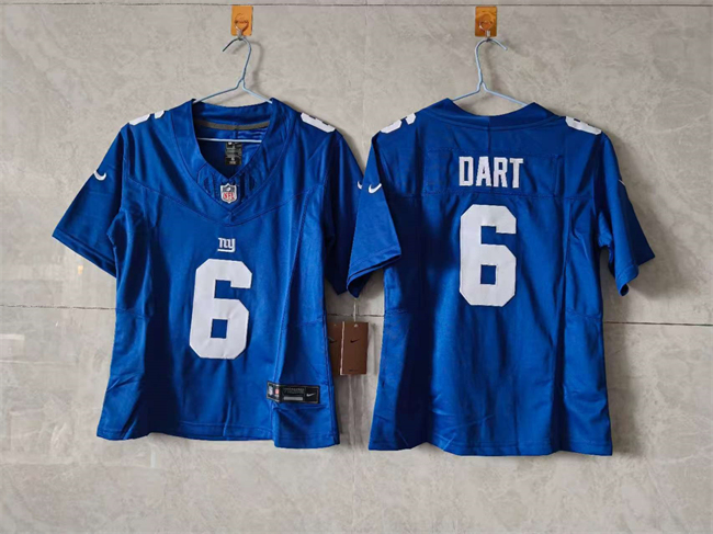 Women's New York Giants #6 Jaxson Dart Blue F.U.S.E. Vapor Stitched Jersey(Run Small)