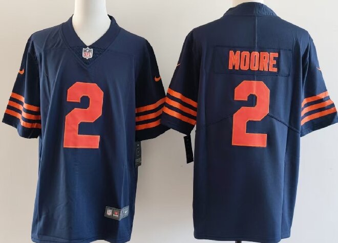 Men's Chicago Bears #2 D.J. Moore Navy Draft Color Rush F.U.S.E. Vapor Stitched Football Jersey