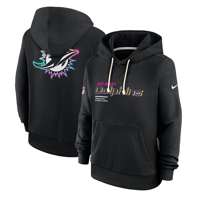 Women's Miami Dolphins Black 2025 Crucial Catch Club Pullover Hoodie(Run Small)