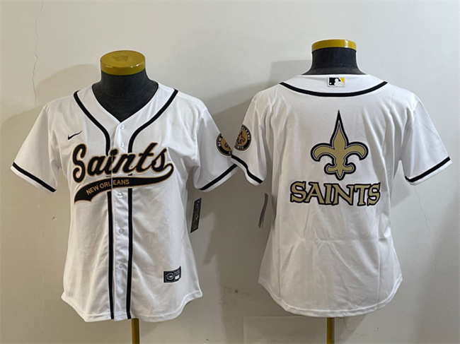 Women's New Orleans Saints White Team Big Logo With Patch Cool Base Stitched Baseball Jersey(Run Small)