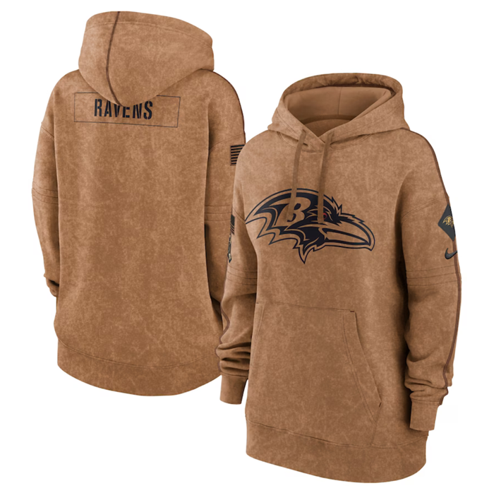 Women's Baltimore Ravens 2023 Brown Salute To Service Pullover Hoodie(Run Small)