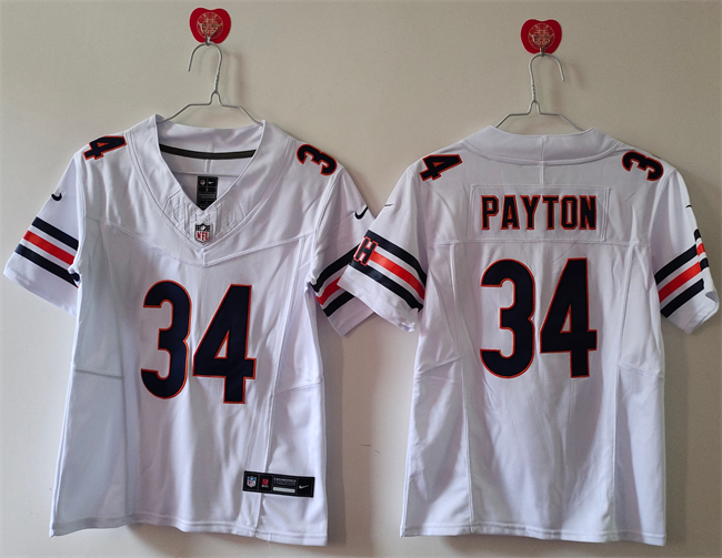 Women's Chicago Bears #34 Walter Payton White 2024 F.U.S.E Vapor Stitched Jersey(Run Small)