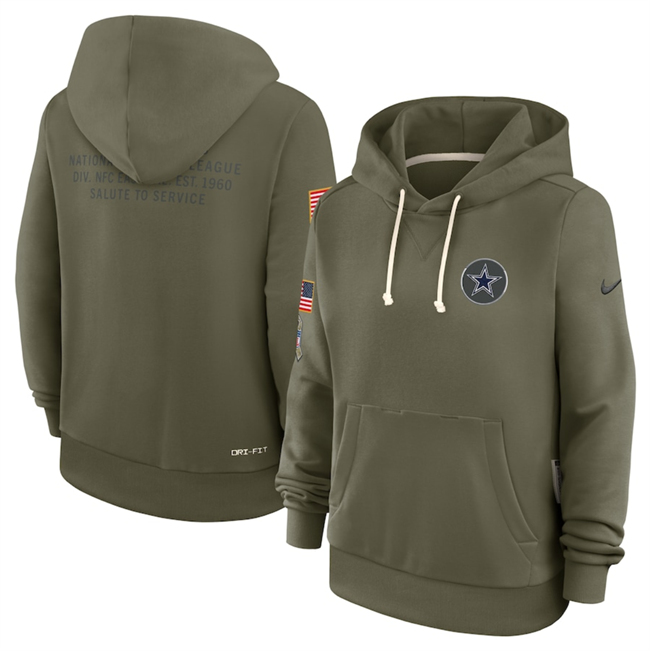 Women's Dallas Cowboys Olive 2025 Salute To Service Sideline Standard Issue Dri-FIT Hoodie(Run Small)