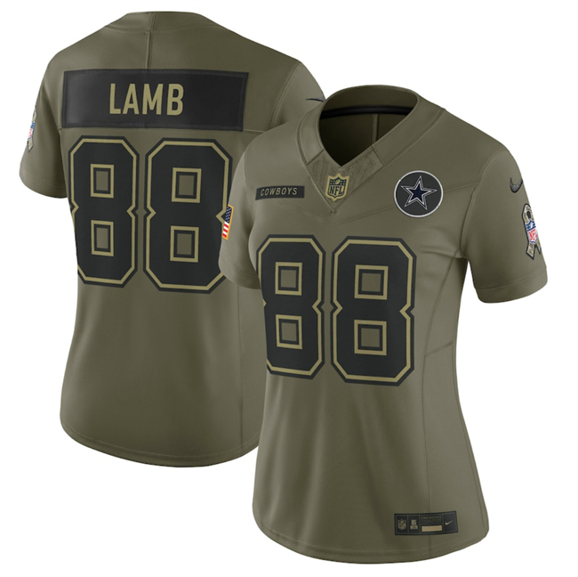Women's Dallas Cowboys #88 CeeDee Lamb Olive 2025 F.U.S.E. Salute To Service Limited Stitched Football Jersey(Run Small）