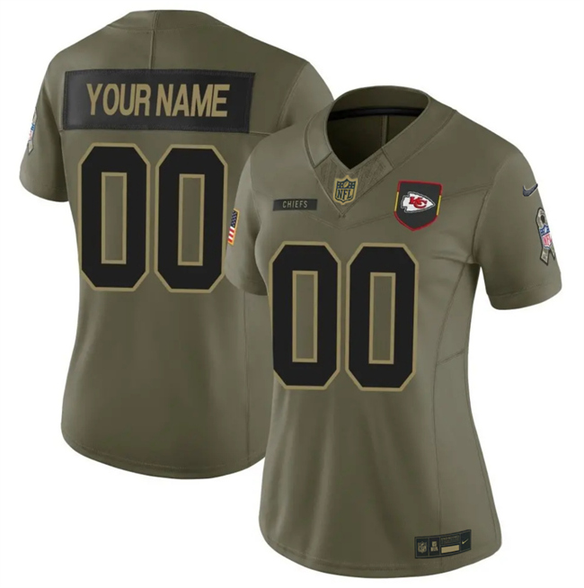 Women's Kansas City Chiefs Active Player Custom Olive 2025 F.U.S.E. Salute To Service Limited Stitched Football Jersey(Run Small)