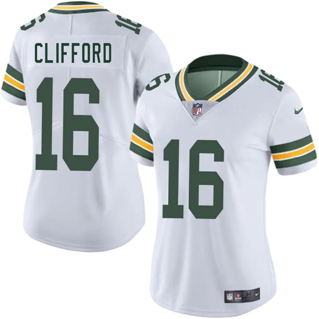 Women's Green Bay Packers #16 Sean Clifford White 2025 Vapor Untouchable Limited Stitched Jersey(Run Small)