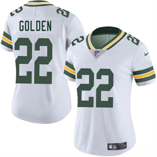 Women's Green Bay Packers #22 Matthew Golden White 2025 Draft Vapor Untouchable Limited Stitched Football Jersey(Run Small)