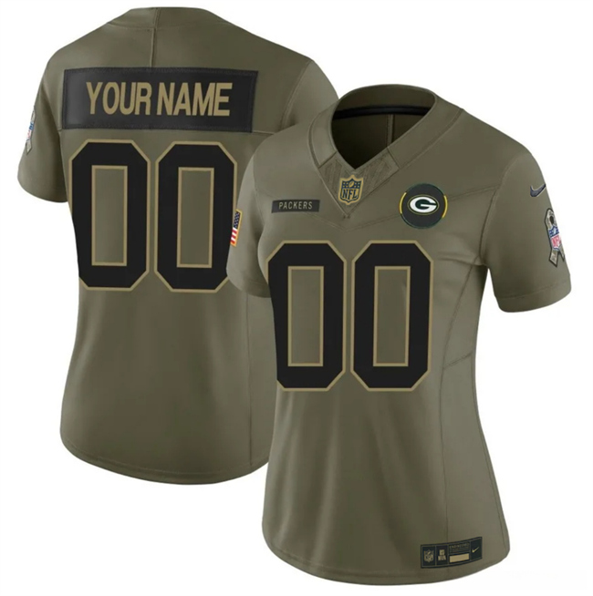 Women's Green Bay Packers Active Player Custom Olive 2025 F.U.S.E. Salute To Service Limited Stitched Football Jersey(Run Small)