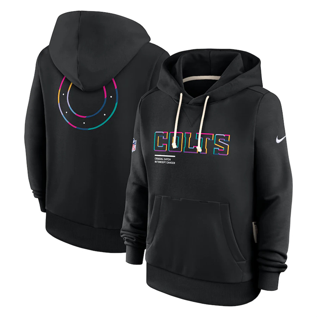 Women's Indianapolis Colts Black 2025 Crucial Catch Club Pullover Hoodie(Run Small)