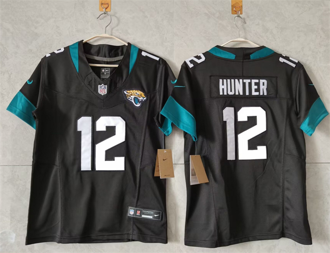Women's Jacksonville Jaguars #12 Travis Hunter Black 2024 F.U.S.E Vapor Limited Stitched Football Jersey(Run Small)