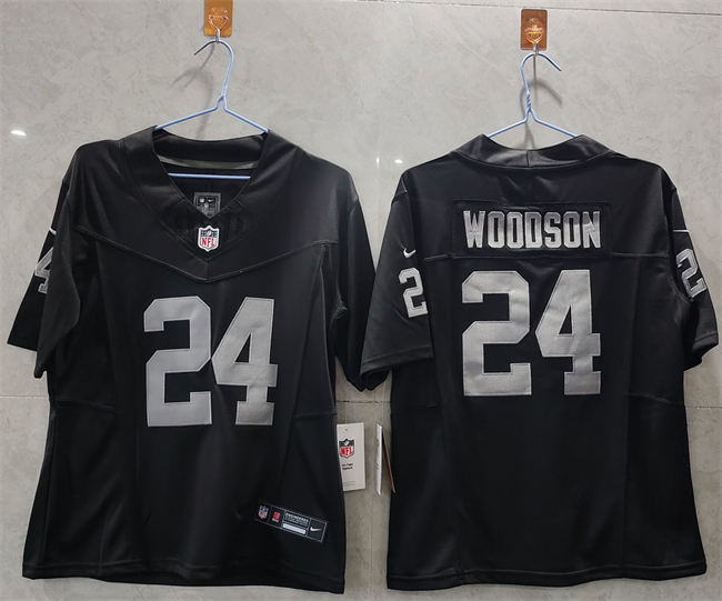 Women's Las Vegas Raiders #24 Charles Woodson Black 2025 F.U.S.E. Vapor Stitched Jersey(Run Small)