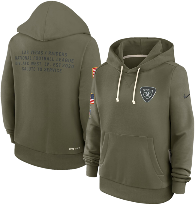 Women's Las Vegas Raiders Olive 2025 Salute To Service Sideline Standard Issue Dri-FIT Hoodie(Run Small)