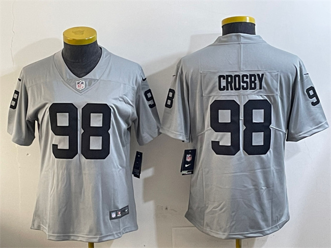 Women's Las Vegas Raiders #98 Maxx Crosby Grey Vapor Untouchable Limited Stitched Jersey(Run Small)