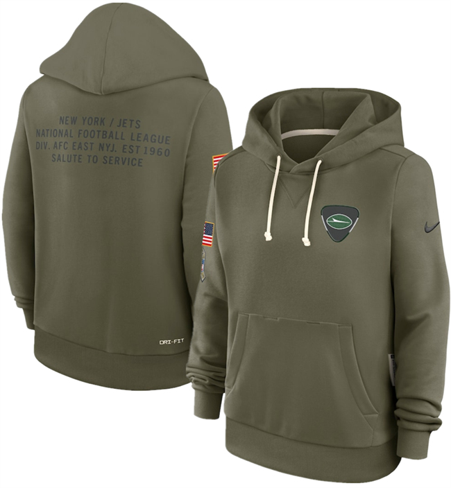 Women's New York Jets Olive 2025 Salute To Service Sideline Standard Issue Dri-FIT Hoodie(Run Small)