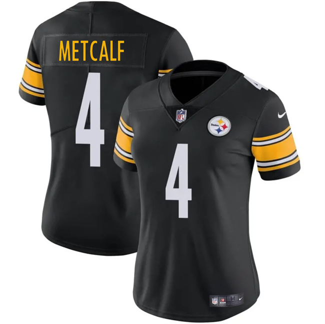 Women's Pittsburgh Steelers #4 DK Metcalf 2025 Black Vapor Stitched Football Jersey(Run Small)