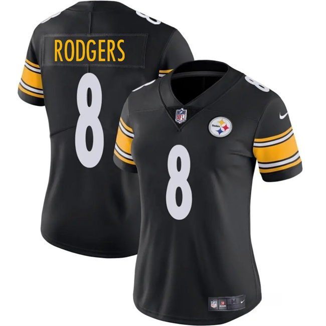 Women's Pittsburgh Steelers #8 Aaron Rodgers Black 2025 Vapor Untouchable Limited Stitched Football Jersey(Run Small)
