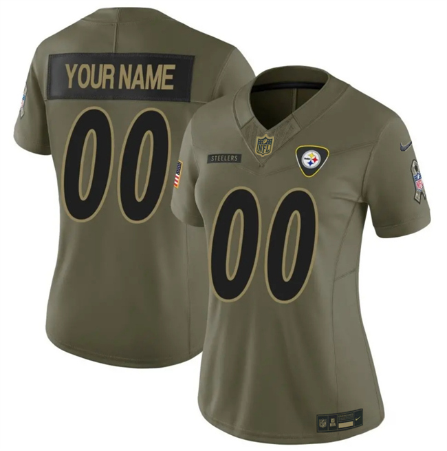 Women's Pittsburgh Steelers Active Player Custom Olive 2025 F.U.S.E. Salute To Service Limited Stitched Football Jersey(Run Small)