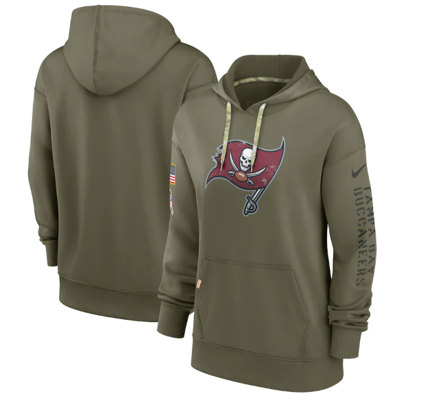 Women's Tampa Bay Buccaneers 2022 Olive Salute To Service Therma Performance Pullover Hoodie(Run Small)