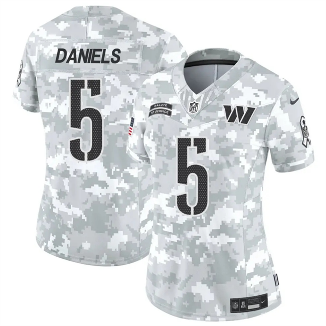 Women's Washington Commanders #5 Jayden Daniels 2024 F.U.S.E Arctic Camo Salute To Service Limited Stitched Football Jersey(Run Small)