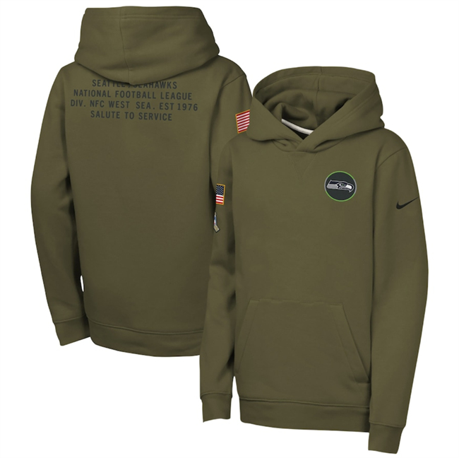 Youth Seattle Seahawks Olive 2025 Salute To Service Club Fleece Hoodie