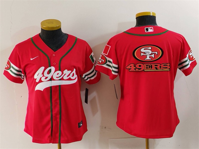 Youth San Francisco 49ers Team Big Logo Red Mexico With Patch Cool Base Stitched Baseball  Jersey