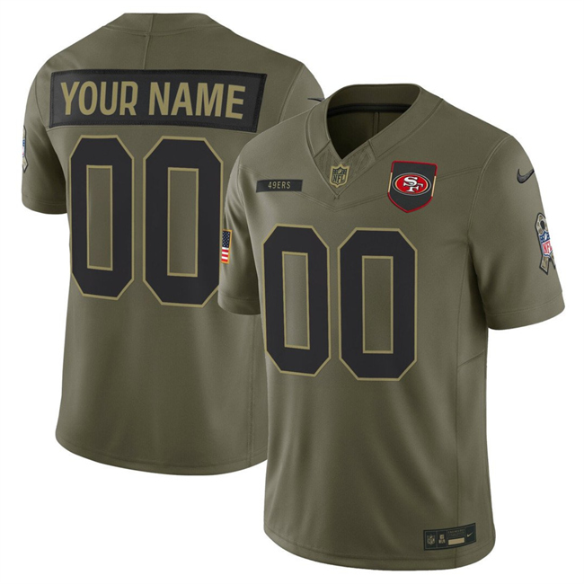 Youth San Francisco 49ers Active Player Custom Olive 2025 F.U.S.E. Salute To Service Limited Stitched Football Jersey