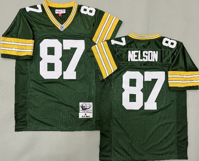 Men's Green Bay Packers #87 Jordy Nelson Green Throwback Jersey