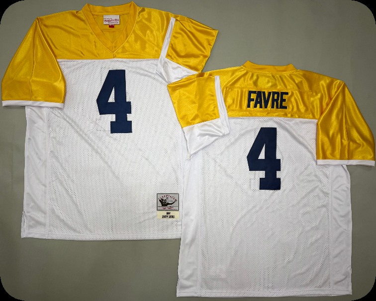 Men's Green Bay Packers #4 Brett Favre White&Gold Split Legacy Replica Jersey