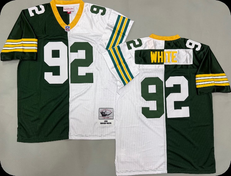 Men's Green Bay Packers #92 Reggie White Green&White Split Legacy Replica Jersey