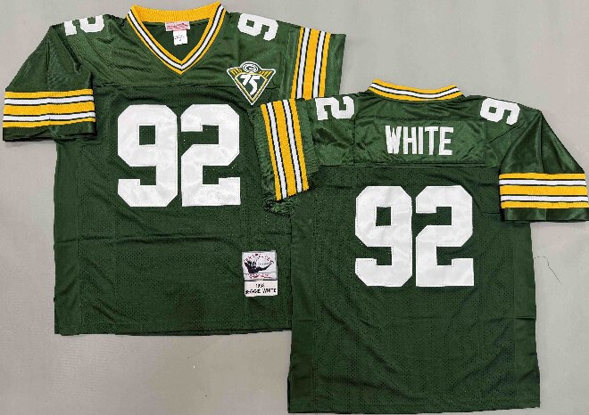 Men's Green Bay Packers #92 Reggie White Green 75TH Throwback Jersey