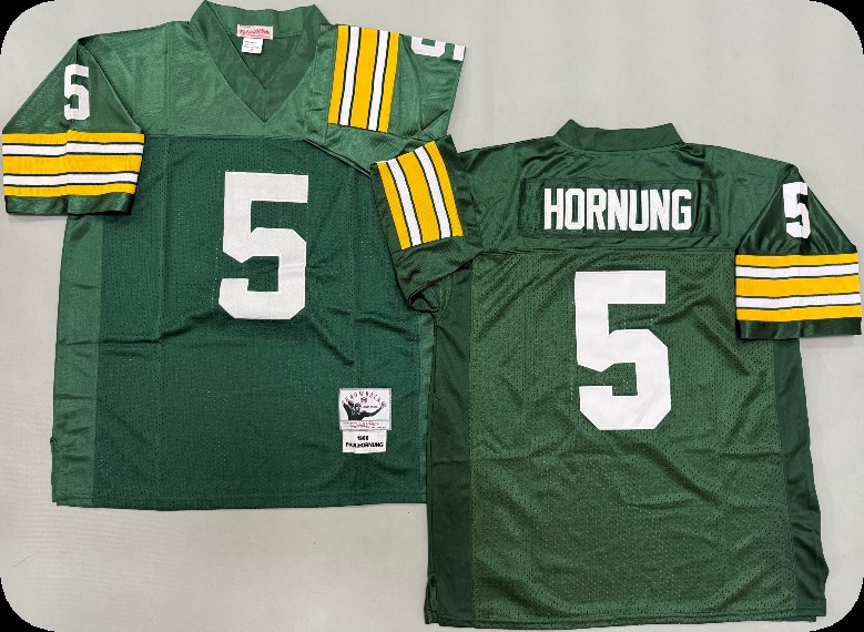 Men's Green Bay Packers #5 Paul Hornung Green Short-Sleeved Throwback Jersey