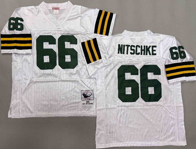 Men's Green Bay Packers #66 Ray Nitschke White Short-Sleeved Throwback Jersey