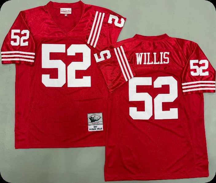 Men's San Francisco 49ers #52 Willis Scarlet  Throwback Mitchell & Ness Jersey