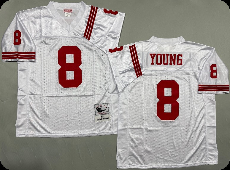 Men's San Francisco 49ers #8 Steve Young White Throwback Mitchell & Ness Jersey