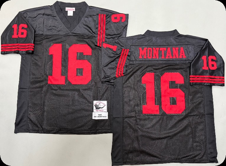 Men's San Francisco 49ers #16 Joe Montana Black  Throwback Mitchell & Ness Jersey