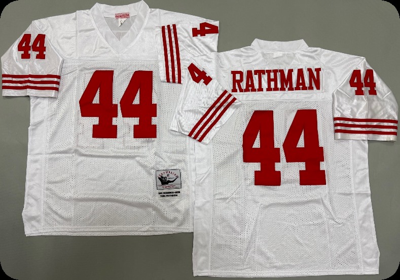 Men's San Francisco 49ers #44 Tom Rathman White  Throwback Mitchell & Ness Jersey