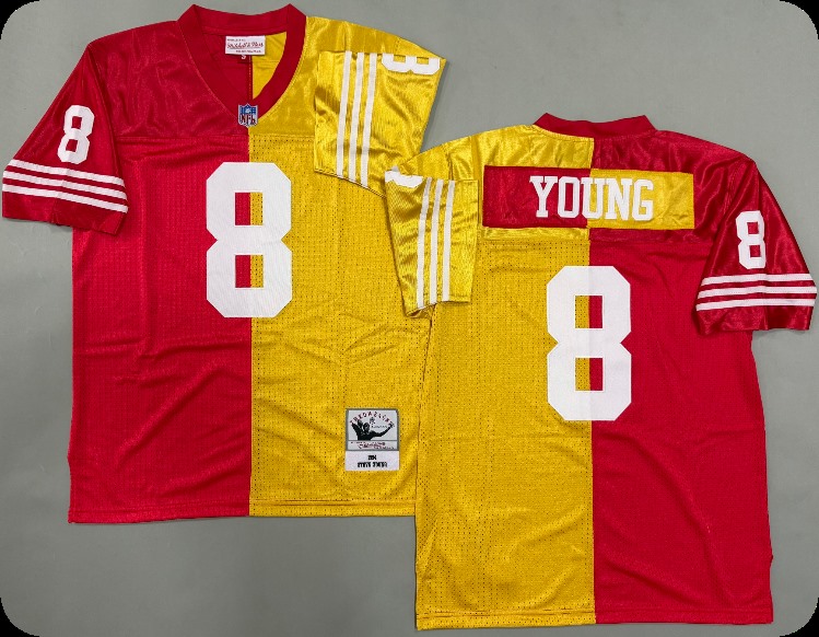 Men's San Francisco 49ers #8 Steve Young Scarlet&Gold Split Legacy Replica Jersey